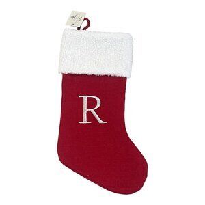 Bee & Willow Christmas Knit Stocking 17" Red White Embroidered Letter R Cuff NEW